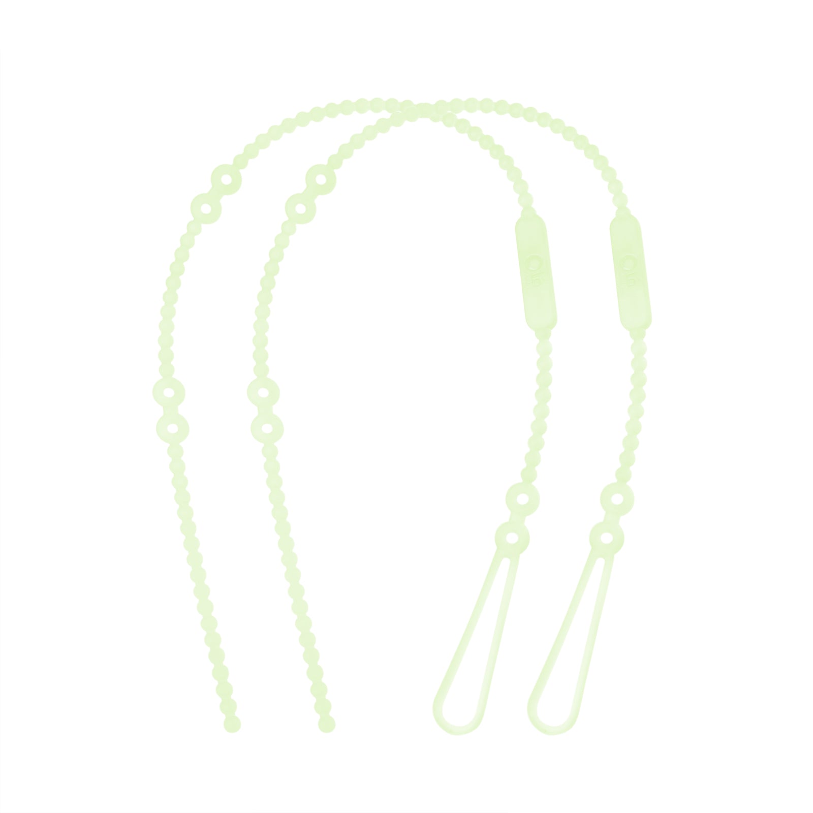 Olababy light green adjustable silicone pacifier and toy strap.