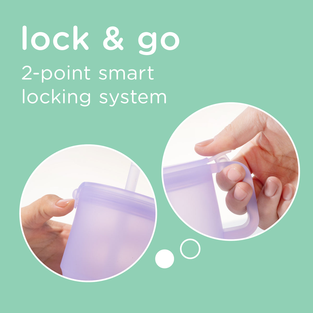 Easy to clean 11oz silicone toddler cup showing removable wide straw and airtight secure travel lid by Olababy