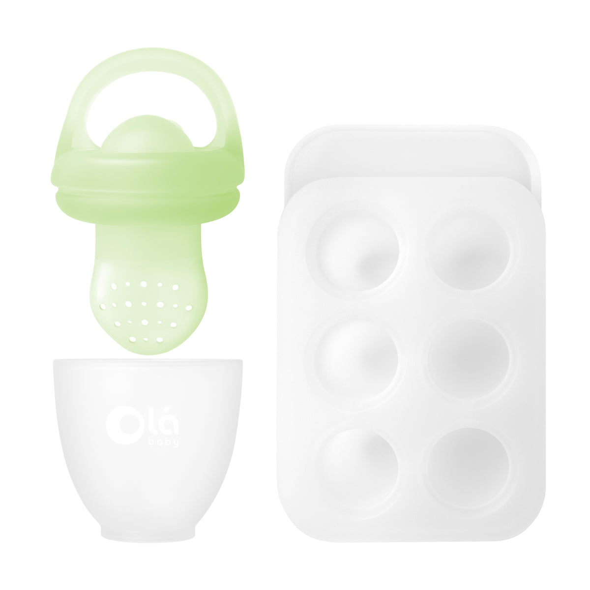 Olababy Food Feeder Set with freezer tray - oral pain relief for first foods, included in the Teething Relief Bundle