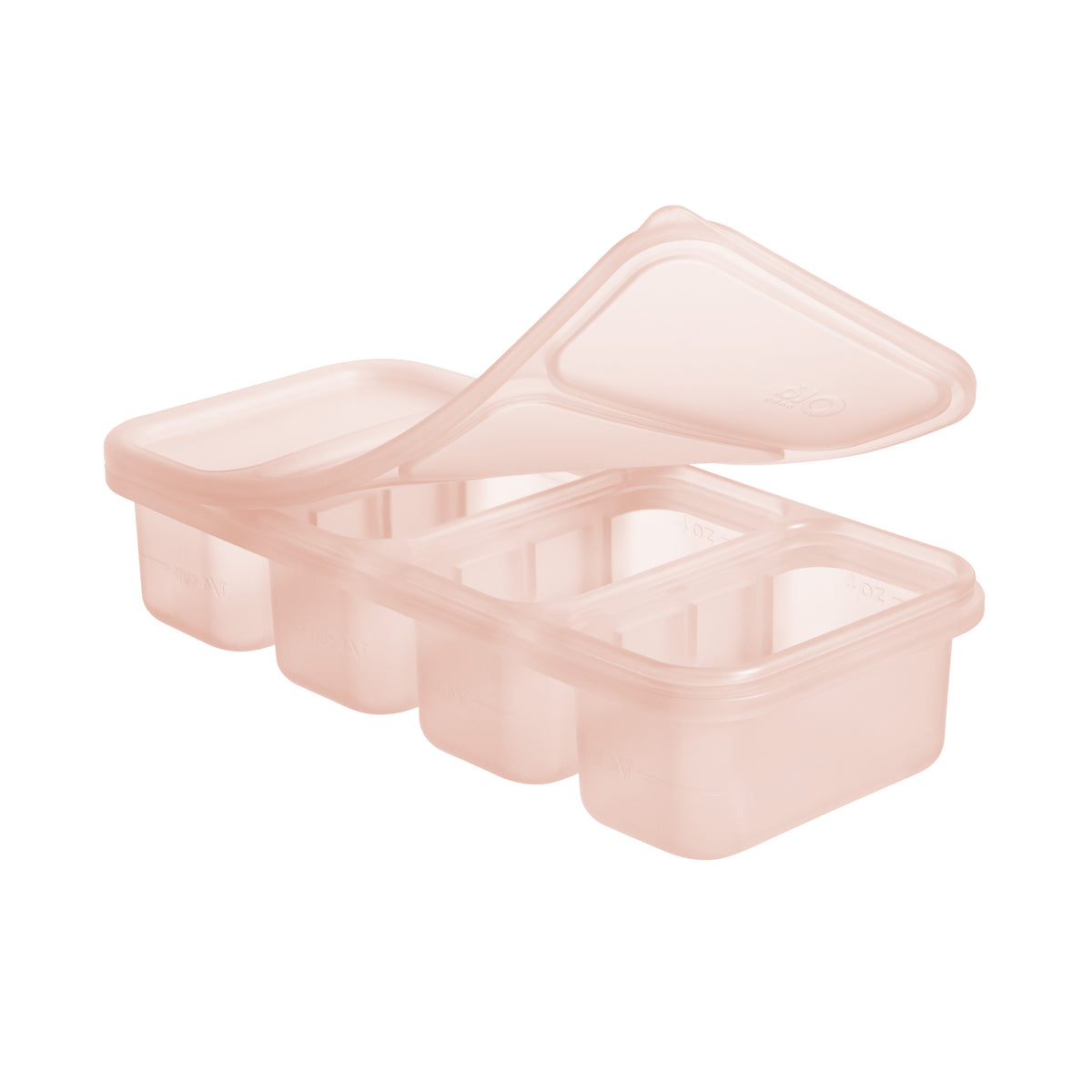 Olababy 1/2 cup pastel coral silicone baby food freezer tray with airtight lid.